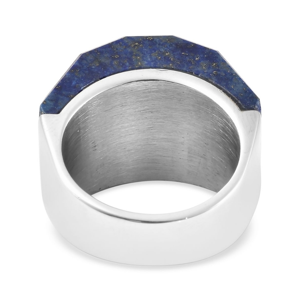 Hand Carved Multifaceted Lapis Lazuli Stainless steel ring 40ctw - Picture 5 of 9
